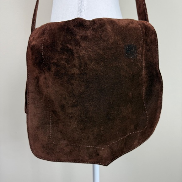 Philippe Model Paris Suede Messenger Bag Flap Closure Brown Medium - Picture 3 of 9